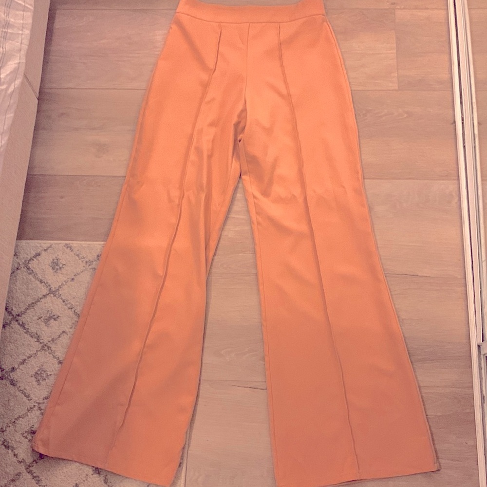 Tan flare fitted high waisted work pants